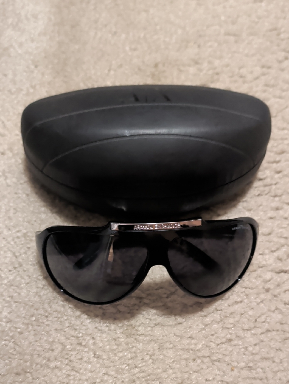 Armani Exchange Black Shield Sunglasses with Dark Smoke Lenses